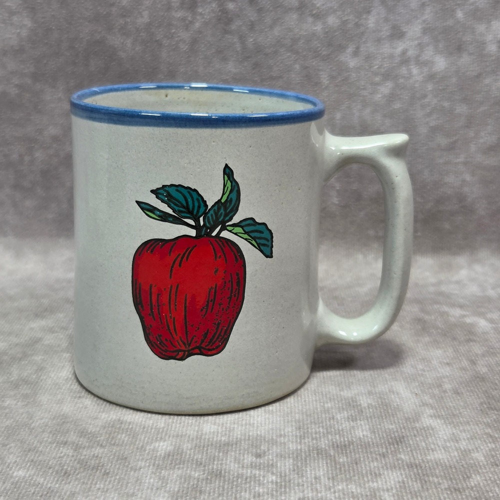 Vtg Red Wing Stoneware Co Apple Coffee Mug Blue Rim Gray Speckled Made in USA 4"